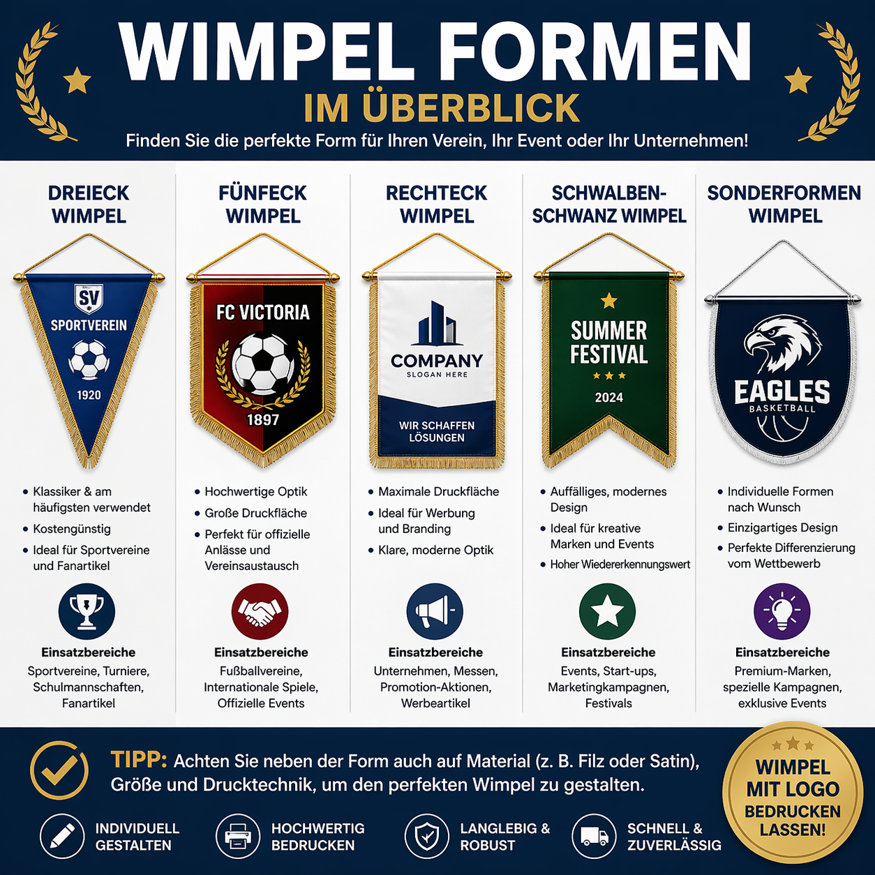 Wimpel Formen im Überblick – Welche Form passt zu Ihrem Verein oder Unternehmen?