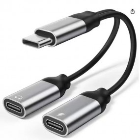 USB C Splitter USBC Doppel Stecker (2 in 1) mit Logo al...