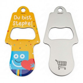 Einkaufswagenlöser mit Flaschenöffner bedruckt mit Logo...