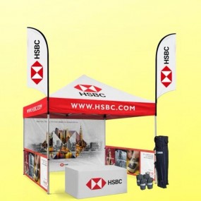 Komplettes Promotion-Set mit 3x3 m Faltzelt, Beachflags...